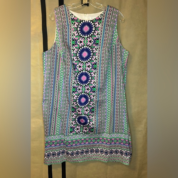 London Times Womens 16W Preppy Coastal Pink Green Purple‎ White Print Dress - Picture 15 of 15